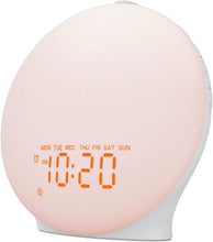Load image into Gallery viewer, Sunrise Alarm Clock White Noise Sound Machine with 25 Soothing Sounds, 17 NightLights, Bluetooth Speaker Wake Up Light Alarm Clock for Bedrooms, Heavy Sleepers, Baby, Kids, Adults, Seniors, Ideal Gift