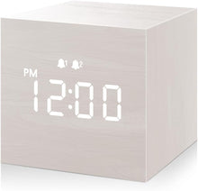 Load image into Gallery viewer, JALL Digital Alarm Clock, with Wooden Electronic LED Time Display, 3 Alarm, 2.5-inch Cubic Small Mini Wood Made Electric Clocks for Bedroom, Bedside, Desk, Black