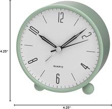 Load image into Gallery viewer, Analog Alarm Clock, 4 inch Super Silent Non Ticking Small Clock with Night Light, Battery Operated, Simple Design, Old Fashioned Style Ideal Decor, for Bedroom, Bedside, Desk, Adult, Kid, Gift, Green