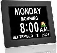 Load image into Gallery viewer, 2026 Digital Calendar Alarm Day Clock with 8" Large Screen Display, AM PM, Multiple Alarms, for Impaired Vision People, the Aged Seniors, the Dementia, for Desk, Wall Mounted, White