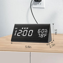Load image into Gallery viewer, Digital Alarm Clock, with Wooden Electronic LED Time Display, 3 Alarm Settings, Humidity &amp; Temperature Detect, Wood Made Electric Clocks for Bedroom, Bedside (Black)