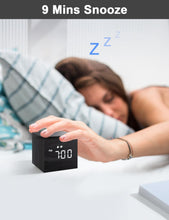 Load image into Gallery viewer, JALL Digital Alarm Clock, with Wooden Electronic LED Time Display, 3 Alarm, 2.5-inch Cubic Small Mini Wood Made Electric Clocks for Bedroom, Bedside, Desk, Black
