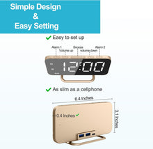 Load image into Gallery viewer, JALL Slim LED Digital Alarm Clock, Mirror Surface for Makeup, with Diming, Large Display, Easy Setting, USB Ports, Modern Decor for Bedroom, Desk, Idea for Women, Sister, College Girl, Black