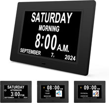 Load image into Gallery viewer, 2026 Digital Calendar Alarm Day Clock with 8" Large Screen Display, AM PM, Multiple Alarms, for Impaired Vision People, the Aged Seniors, the Dementia, for Desk, Wall Mounted, White