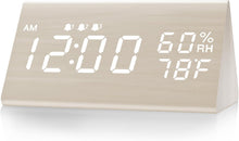 Load image into Gallery viewer, Digital Alarm Clock, with Wooden Electronic LED Time Display, 3 Alarm Settings, Humidity &amp; Temperature Detect, Wood Made Electric Clocks for Bedroom, Bedside (Black)