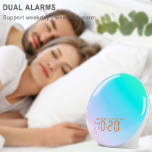Load image into Gallery viewer, Wake Up Light Sunrise Alarm Clock with 17 Nightlights, Alarm Clocks for Bedbrooms Sound Machine with 5W Bluetooth Speaker, 25 Soothing Sounds, SleepTimer, Dual Alarms, FM Radio, Gift for Kids, Adults