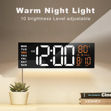 Load image into Gallery viewer, JALL 16" Large Digital Wall Mount Clock, Count Down Timer, Alarm, Big LED, RGB Color, DST, Temperature for Living Room Classroom Desk, Xmas, Birthday Gift Digital Wall Clock for Senior (White Orange)