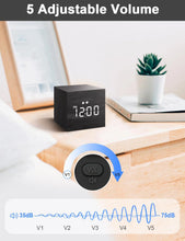 Load image into Gallery viewer, JALL Digital Alarm Clock, with Wooden Electronic LED Time Display, 3 Alarm, 2.5-inch Cubic Small Mini Wood Made Electric Clocks for Bedroom, Bedside, Desk, Black
