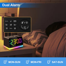 Load image into Gallery viewer, JALL Digital Alarm Clock with FM Radio for Bedroom, 8 Colors Night Light with 2 Charging Port, Sleep Sound Machines with Timer, Dual Alarm, Loud Alarm and Easy to Use for Seniors and Kids as Gift