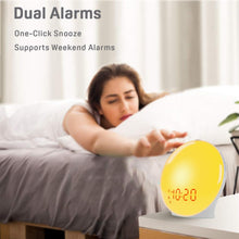 Load image into Gallery viewer, Wake Up Light Sunrise Alarm Clock for Kids, Heavy Sleepers, Bedroom, with Sunrise Simulation, Sleep Aid, Dual Alarms, FM Radio, Snooze, Nightlight, Daylight, 7 Colors, 7 Natural Sounds, Ideal for Gift