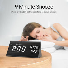 Load image into Gallery viewer, Digital Alarm Clock, with Wooden Electronic LED Time Display, 3 Alarm Settings, Humidity &amp; Temperature Detect, Wood Made Electric Clocks for Bedroom, Bedside (Black)