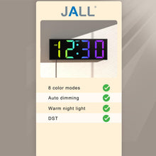 Load image into Gallery viewer, JALL 12'' Large Digital Wall Clock, Big LED Number Dispaly, RGB Colors, DST, Night Light for Classroom, Living Room, Bedroom, Mounted, Birthday Xmas Gift