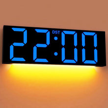 Load image into Gallery viewer, JALL 12'' Large Digital Wall Clock, Big LED Number Dispaly, RGB Colors, DST, Night Light for Classroom, Living Room, Bedroom, Mounted, Birthday Xmas Gift
