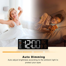 Load image into Gallery viewer, JALL 16" Large Digital Wall Mount Clock, Count Down Timer, Alarm, Big LED, RGB Color, DST, Temperature for Living Room Classroom Desk, Xmas, Birthday Gift Digital Wall Clock for Senior (White Orange)