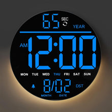 Load image into Gallery viewer, JALL 10" Large Digital Wall Clock with Seconds, Alarm Countdown Timer, Big LED Display, RGB Color, DST, Temperature, Mounted for Bedroom Living Room Office Classroom Gym, Xmas Birthday Gift, RGB