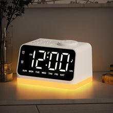 Load image into Gallery viewer, JALL Digital Alarm Clock with FM Radio for Bedroom, 8 Colors Night Light with 2 Charging Port, Sleep Sound Machines with Timer, Dual Alarm, Loud Alarm and Easy to Use for Seniors and Kids as Gift