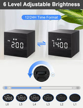 Load image into Gallery viewer, JALL Digital Alarm Clock, with Wooden Electronic LED Time Display, 3 Alarm, 2.5-inch Cubic Small Mini Wood Made Electric Clocks for Bedroom, Bedside, Desk, Black