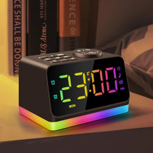 Load image into Gallery viewer, JALL Digital Alarm Clock with FM Radio for Bedroom, 8 Colors Night Light with 2 Charging Port, Sleep Sound Machines with Timer, Dual Alarm, Loud Alarm and Easy to Use for Seniors and Kids as Gift