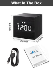 Load image into Gallery viewer, JALL Digital Alarm Clock, with Wooden Electronic LED Time Display, 3 Alarm, 2.5-inch Cubic Small Mini Wood Made Electric Clocks for Bedroom, Bedside, Desk, Black