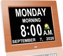 Load image into Gallery viewer, 2026 Digital Calendar Alarm Day Clock with 8" Large Screen Display, AM PM, Multiple Alarms, for Impaired Vision People, the Aged Seniors, the Dementia, for Desk, Wall Mounted, White
