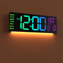 Load image into Gallery viewer, JALL 16.15 inch Large Digital Wall Clock, RGB Lights with Remote Control, Dual Alarms with Big LED Display, Auto DST, C° / F° Temperature for Classroom, Birthday Gift, Senior