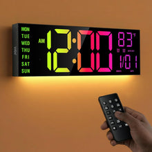 Load image into Gallery viewer, JALL 16.15 inch Large Digital Wall Clock, RGB Lights with Remote Control, Dual Alarms with Big LED Display, Auto DST, C° / F° Temperature for Classroom, Birthday Gift, Senior