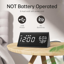 Load image into Gallery viewer, Digital Alarm Clock, with Wooden Electronic LED Time Display, 3 Alarm Settings, Humidity &amp; Temperature Detect, Wood Made Electric Clocks for Bedroom, Bedside (Black)