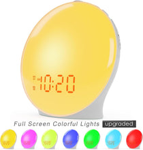 Load image into Gallery viewer, Wake Up Light Sunrise Alarm Clock for Kids, Heavy Sleepers, Bedroom, with Sunrise Simulation, Sleep Aid, Dual Alarms, FM Radio, Snooze, Nightlight, Daylight, 7 Colors, 7 Natural Sounds, Ideal for Gift