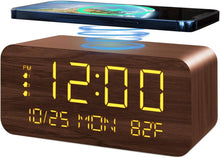 Load image into Gallery viewer, Digital Alarm Clock, with Wooden Electronic LED Time Display, 3 Alarm Settings, Humidity &amp; Temperature Detect, Wood Made Electric Clocks for Bedroom, Bedside (Black)
