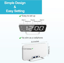 Load image into Gallery viewer, Slim LED Digital Alarm Clock, Mirror Surface for Makeup, with Diming, Large Display, Easy Setting, USB Charger Ports, Modern Bedroom, Desk, Office Living Room Decor, Christmas Birthday for Women Girl