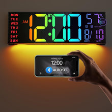 Load image into Gallery viewer, JALL 16.2" Large Digital Wall Clock with Bluetooth Sync, RGB Digital Clock Large Display with Auto DST, Wall Clock for Classroom Bedroom Gym Office, Led Clock for Seniors (Black)