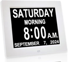 Load image into Gallery viewer, 2026 Digital Calendar Alarm Day Clock with 8" Large Screen Display, AM PM, Multiple Alarms, for Impaired Vision People, the Aged Seniors, the Dementia, for Desk, Wall Mounted, White