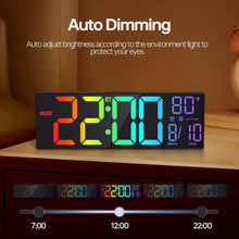Load image into Gallery viewer, JALL 16.2" Large Digital Wall Clock with Bluetooth Sync, RGB Digital Clock Large Display with Auto DST, Wall Clock for Classroom Bedroom Gym Office, Led Clock for Seniors (Black)
