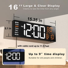 Load image into Gallery viewer, JALL 16" Large Digital Wall Mount Clock, Count Down Timer, Alarm, Big LED, RGB Color, DST, Temperature for Living Room Classroom Desk, Xmas, Birthday Gift Digital Wall Clock for Senior (White Orange)