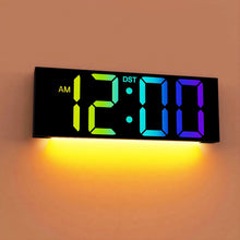 Load image into Gallery viewer, JALL 12'' Large Digital Wall Clock, Big LED Number Dispaly, RGB Colors, DST, Night Light for Classroom, Living Room, Bedroom, Mounted, Birthday Xmas Gift