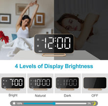 Load image into Gallery viewer, JALL Slim LED Digital Alarm Clock, Mirror Surface for Makeup, with Diming, Large Display, Easy Setting, USB Ports, Modern Decor for Bedroom, Desk, Idea for Women, Sister, College Girl, Black