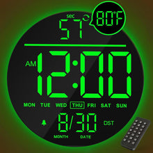 Load image into Gallery viewer, JALL 10" Large Digital Wall Clock with Seconds, Alarm Countdown Timer, Big LED Display, RGB Color, DST, Temperature, Mounted for Bedroom Living Room Office Classroom Gym, Xmas Birthday Gift, RGB