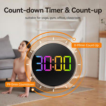 Load image into Gallery viewer, JALL 10" Large Digital Wall Clock with Seconds, Alarm Countdown Timer, Big LED Display, RGB Color, DST, Temperature, Mounted for Bedroom Living Room Office Classroom Gym, Xmas Birthday Gift, RGB