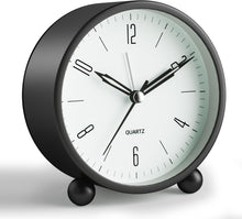 Load image into Gallery viewer, Analog Alarm Clock, 4 inch Super Silent Non Ticking Small Clock with Night Light, Battery Operated, Simple Design, Old Fashioned Style Ideal Decor, for Bedroom, Bedside, Desk, Adult, Kid, Gift, Green
