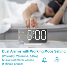 Load image into Gallery viewer, Slim LED Digital Alarm Clock, Mirror Surface for Makeup, with Diming, Large Display, Easy Setting, USB Charger Ports, Modern Bedroom, Desk, Office Living Room Decor, Christmas Birthday for Women Girl