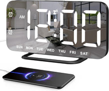 Load image into Gallery viewer, JALL Slim LED Digital Alarm Clock, Mirror Surface for Makeup, with Diming, Large Display, Easy Setting, USB Ports, Modern Decor for Bedroom, Desk, Idea for Women, Sister, College Girl, Black