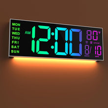Load image into Gallery viewer, JALL 16.15 inch Large Digital Wall Clock, RGB Lights with Remote Control, Dual Alarms with Big LED Display, Auto DST, C° / F° Temperature for Classroom, Birthday Gift, Senior