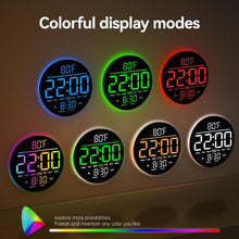 Load image into Gallery viewer, JALL 10" Large Digital Wall Clock with Seconds, Alarm Countdown Timer, Big LED Display, RGB Color, DST, Temperature, Mounted for Bedroom Living Room Office Classroom Gym, Xmas Birthday Gift, RGB