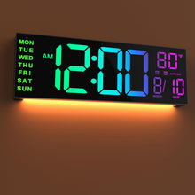 Load image into Gallery viewer, JALL 16" Large Digital Wall Mount Clock, Count Down Timer, Alarm, Big LED, RGB Color, DST, Temperature for Living Room Classroom Desk, Xmas, Birthday Gift Digital Wall Clock for Senior (White Orange)