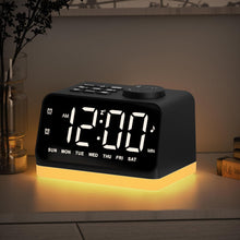 Load image into Gallery viewer, JALL Digital Alarm Clock with FM Radio for Bedroom, 8 Colors Night Light with 2 Charging Port, Sleep Sound Machines with Timer, Dual Alarm, Loud Alarm and Easy to Use for Seniors and Kids as Gift