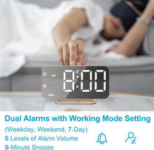 Load image into Gallery viewer, JALL Slim LED Digital Alarm Clock, Mirror Surface for Makeup, with Diming, Large Display, Easy Setting, USB Ports, Modern Decor for Bedroom, Desk, Idea for Women, Sister, College Girl, Black