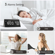 Load image into Gallery viewer, Digital Alarm Clock, with Wooden Electronic LED Time Display, 3 Alarm Settings, Humidity &amp; Temperature Detect, Wood Made Electric Clocks for Bedroom, Bedside (Black)