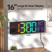 Load image into Gallery viewer, JALL 16.2" Large Digital Wall Clock with Bluetooth Sync, RGB Digital Clock Large Display with Auto DST, Wall Clock for Classroom Bedroom Gym Office, Led Clock for Seniors (Black)