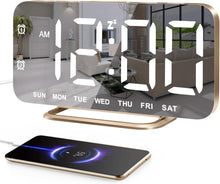Load image into Gallery viewer, JALL Slim LED Digital Alarm Clock, Mirror Surface for Makeup, with Diming, Large Display, Easy Setting, USB Ports, Modern Decor for Bedroom, Desk, Idea for Women, Sister, College Girl, Black