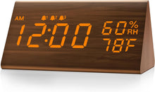 Load image into Gallery viewer, Digital Alarm Clock, with Wooden Electronic LED Time Display, 3 Alarm Settings, Humidity &amp; Temperature Detect, Wood Made Electric Clocks for Bedroom, Bedside (Black)